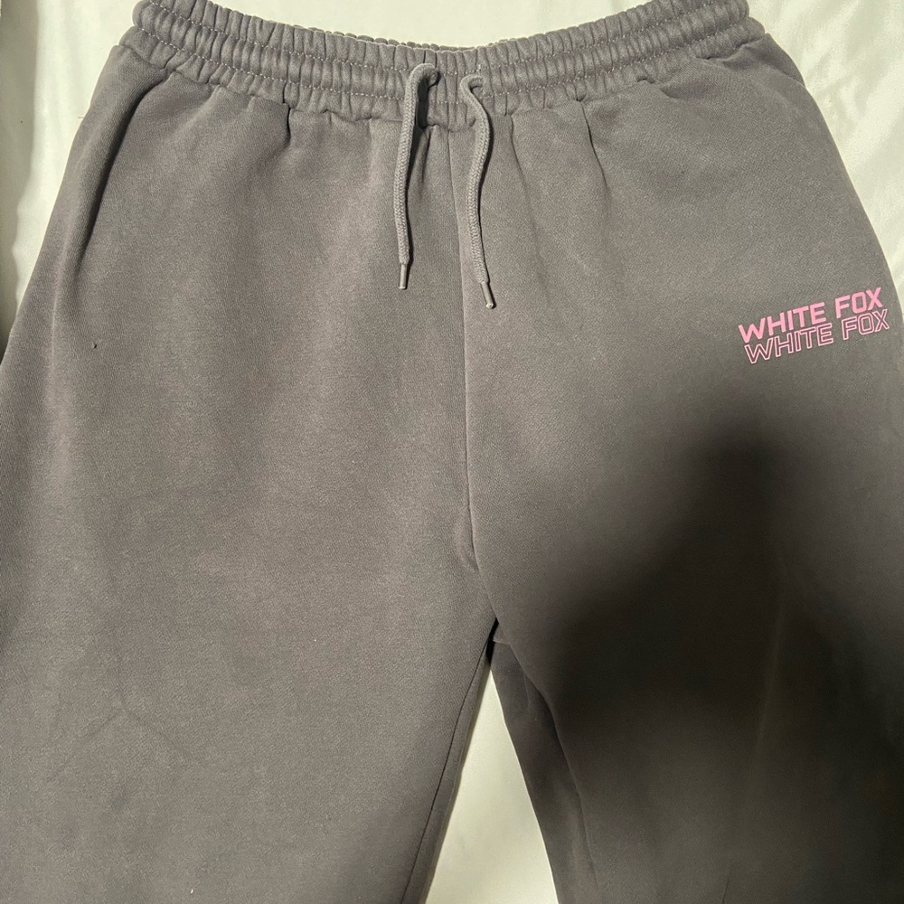 White Fox Boutique Gray Sweatpants with Pink Logo